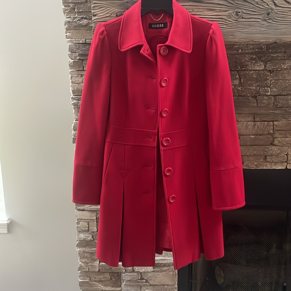Guess red wool coat gorgeous Medium